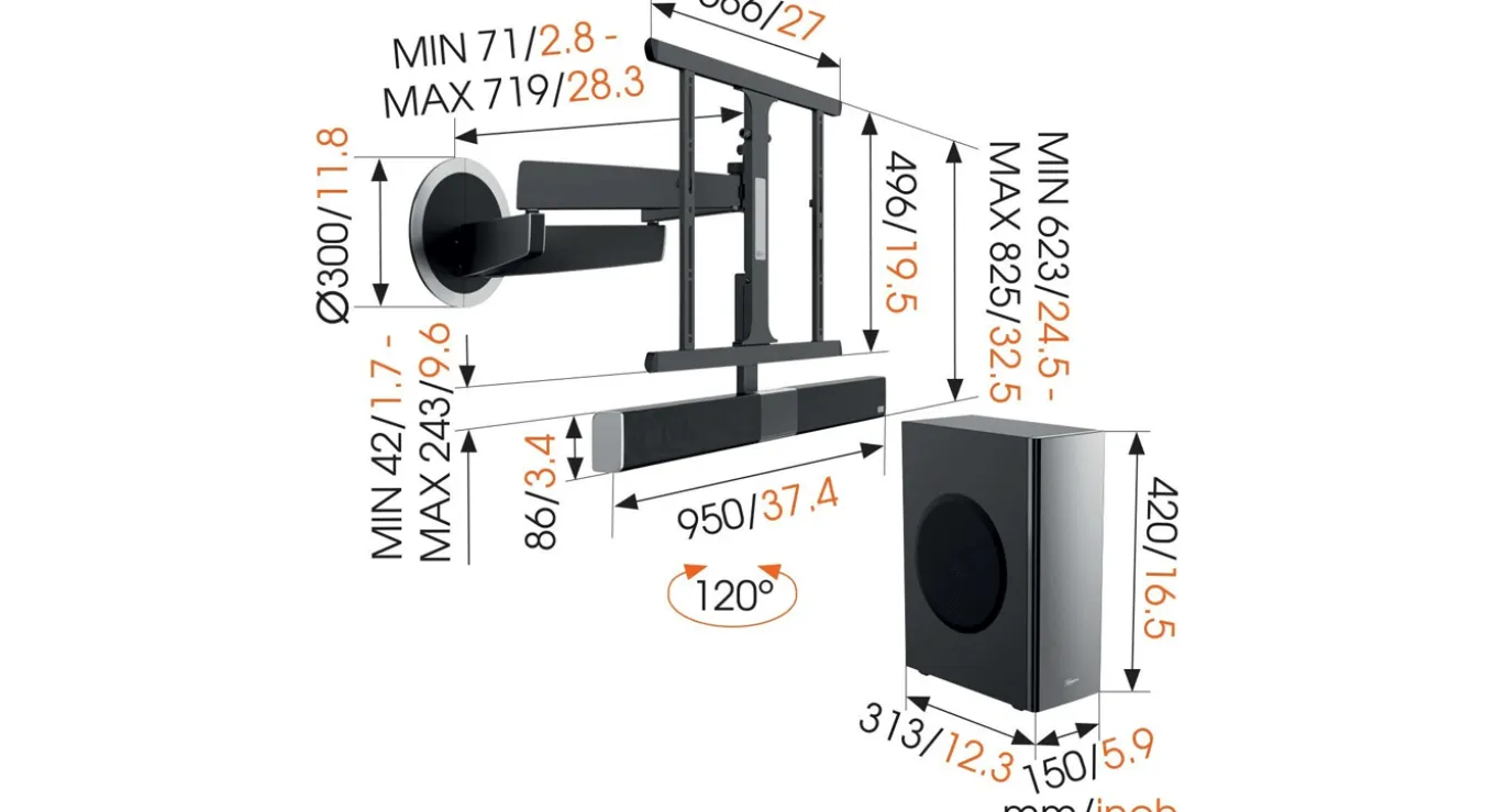 Vogel's SoundMount NEXT 8365 Draaibare TV-muurbeugel met geïntegreerd geluid